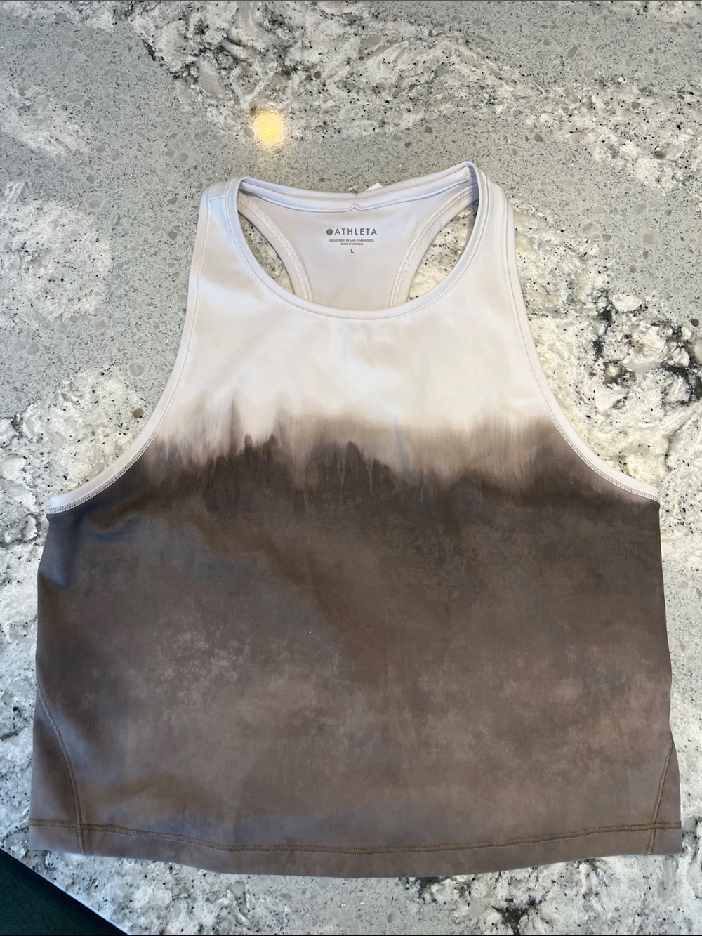 Athleta Shanti Watercolor Stripe Crop Tank Mortar Mushroom Size L EUC